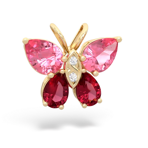 pink sapphire-lab ruby butterfly pendant