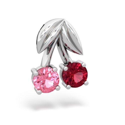 pink sapphire-lab ruby cherries pendant