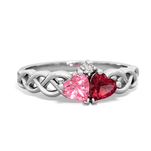 pink sapphire-lab ruby celtic braid ring
