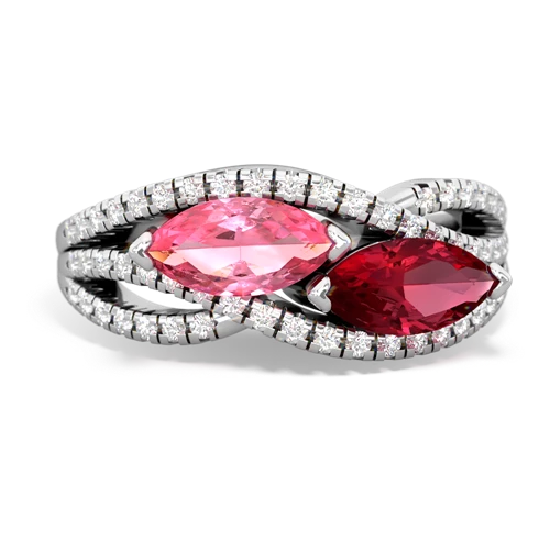pink sapphire-lab ruby double heart ring
