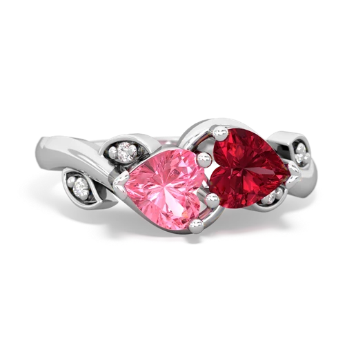 pink sapphire-lab ruby floral keepsake ring