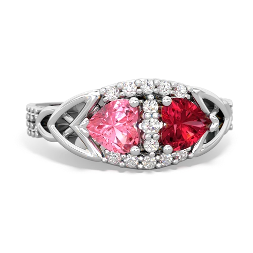 pink sapphire-lab ruby keepsake engagement ring