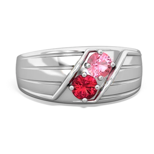 pink sapphire-lab ruby mens ring