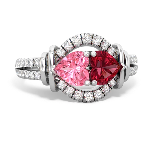pink sapphire-lab ruby pave keepsake ring
