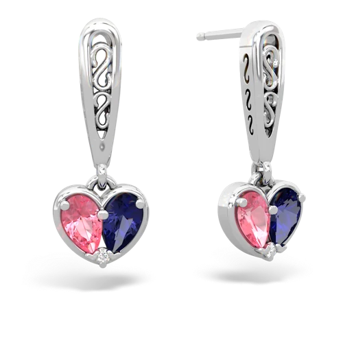 pink sapphire-lab sapphire filligree earrings