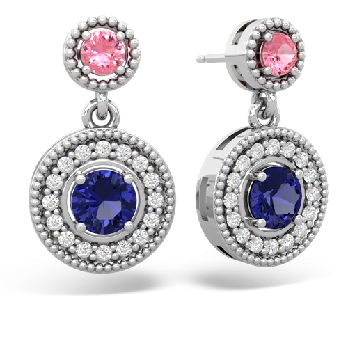 pink sapphire-lab sapphire halo earrings