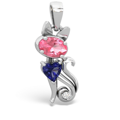 pink sapphire-lab sapphire kitten pendant