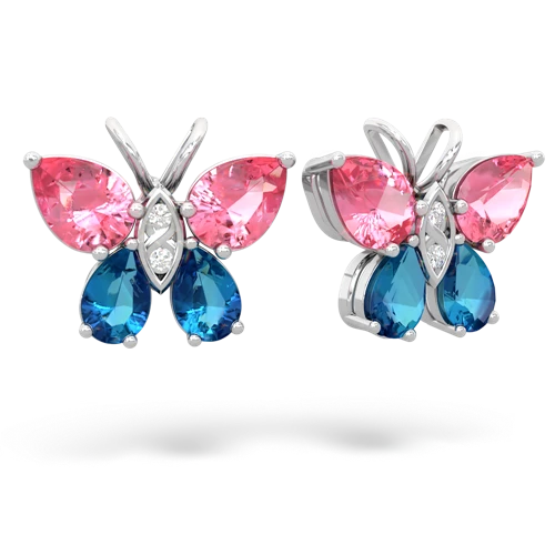 pink sapphire-london topaz butterfly earrings