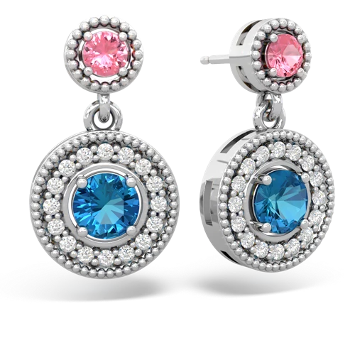 pink sapphire-london topaz halo earrings