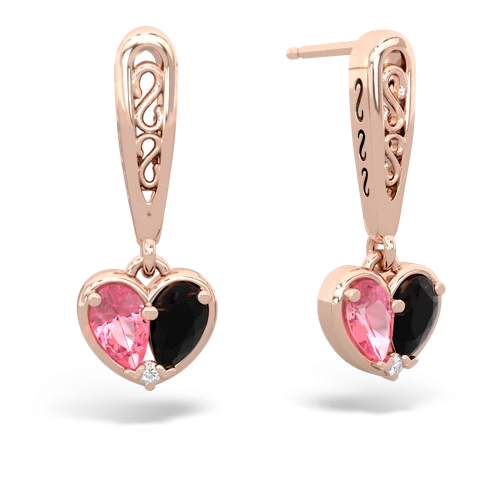 pink sapphire-onyx filligree earrings