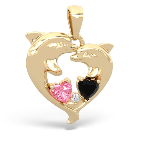 pink sapphire-onyx dolphins pendant
