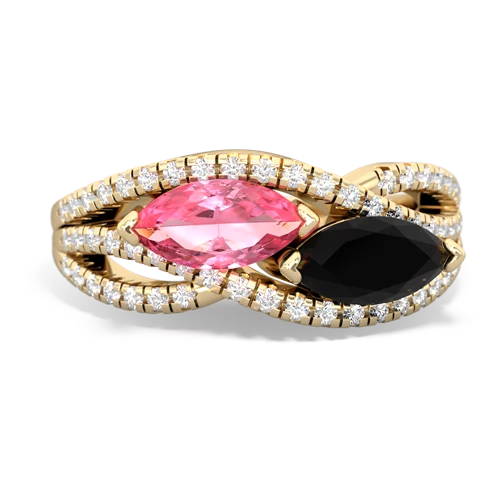 pink sapphire-onyx double heart ring