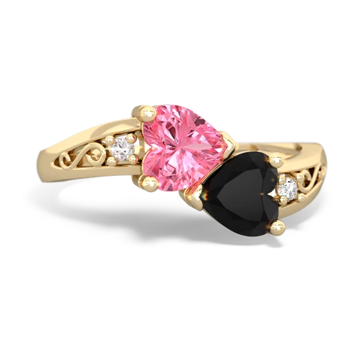 pink sapphire-onyx filligree ring