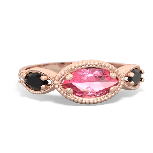 pink sapphire-onyx milgrain marquise ring
