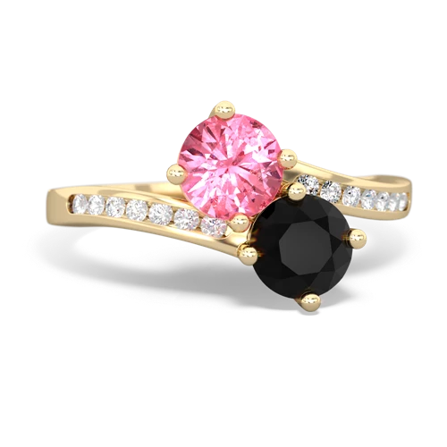 pink sapphire-onyx two stone channel ring