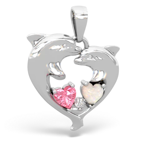 pink sapphire-opal dolphins pendant