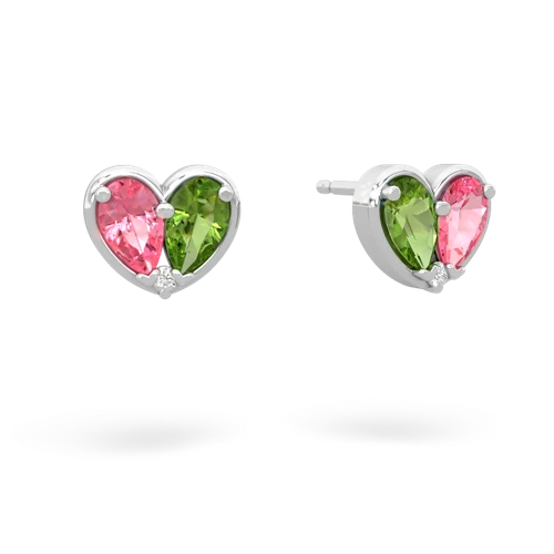pink sapphire-peridot one heart earrings