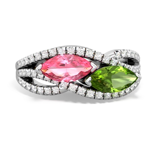 pink sapphire-peridot double heart ring