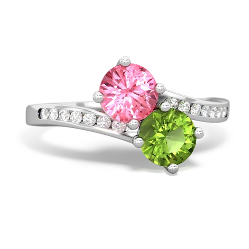 pink sapphire-peridot two stone channel ring