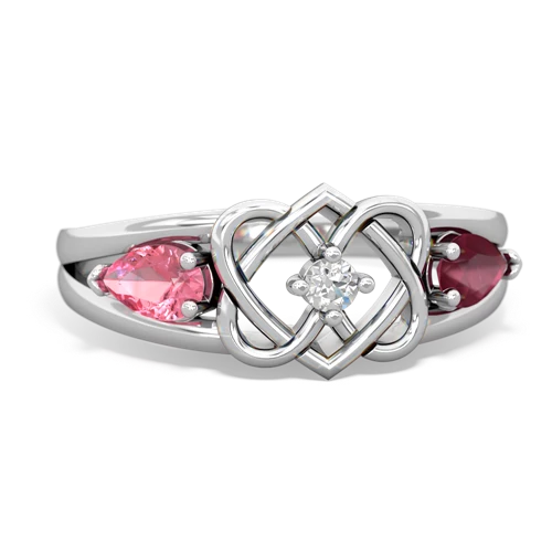 pink sapphire-ruby double heart ring