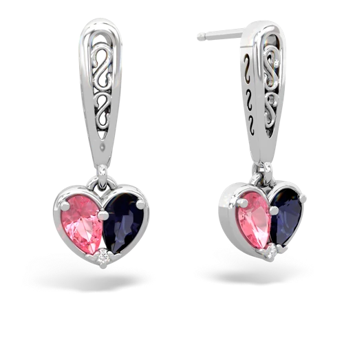 pink sapphire-sapphire filligree earrings