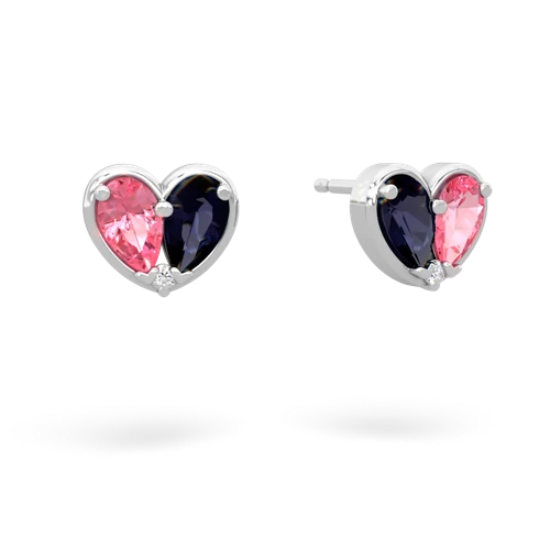 pink sapphire-sapphire one heart earrings