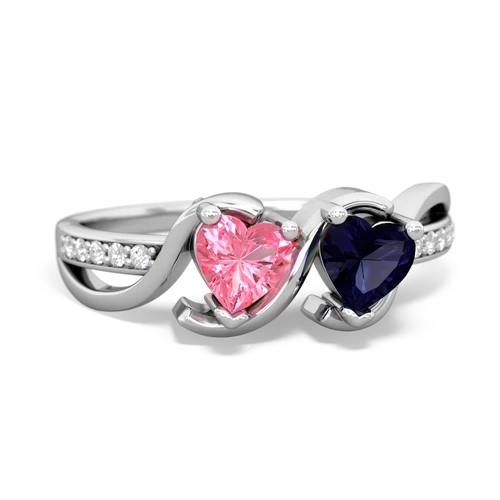 pink sapphire-sapphire double heart ring