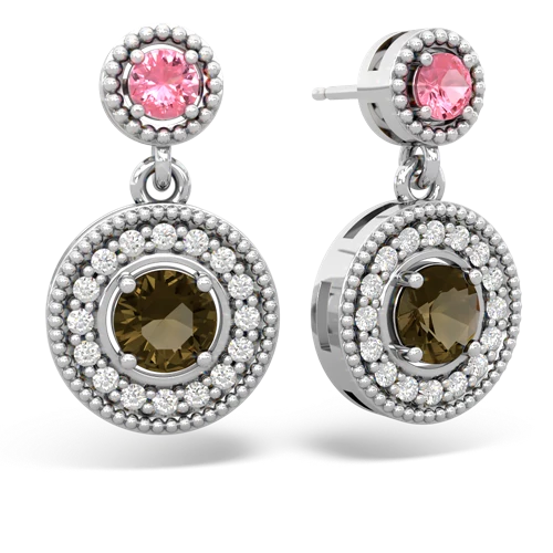 pink sapphire-smoky quartz halo earrings