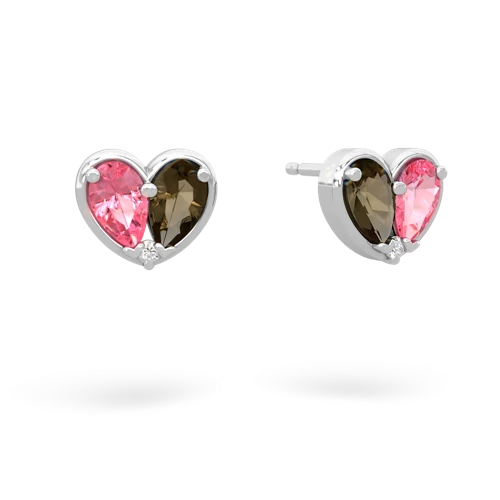 pink sapphire-smoky quartz one heart earrings
