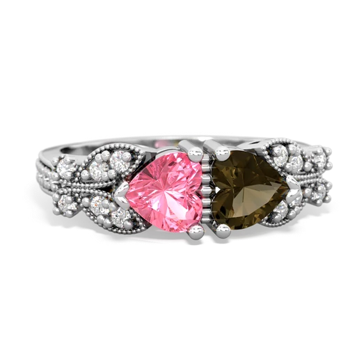 pink sapphire-smoky quartz keepsake butterfly ring