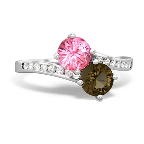 pink sapphire-smoky quartz two stone channel ring