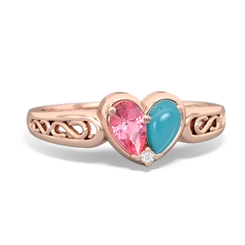 pink sapphire-turquoise filligree ring