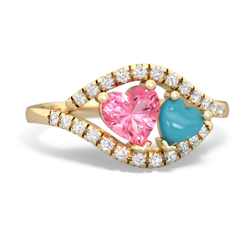 pink sapphire-turquoise mother child ring