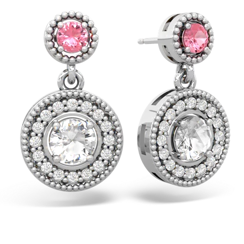 pink sapphire-white topaz halo earrings