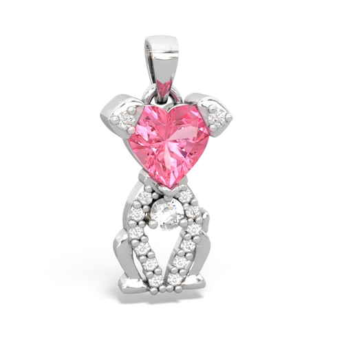pink sapphire-white topaz birthstone puppy pendant