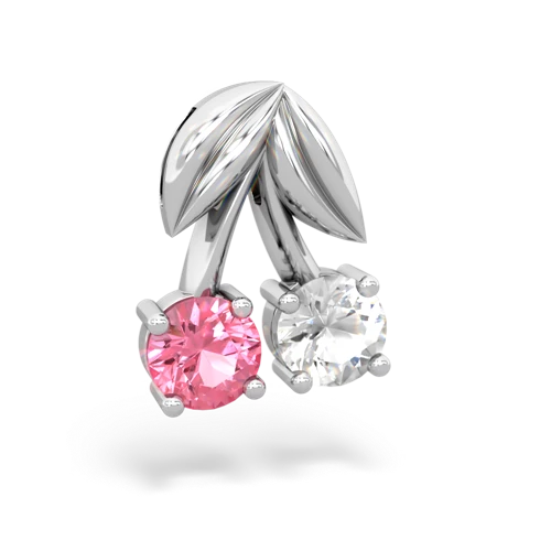 pink sapphire-white topaz cherries pendant