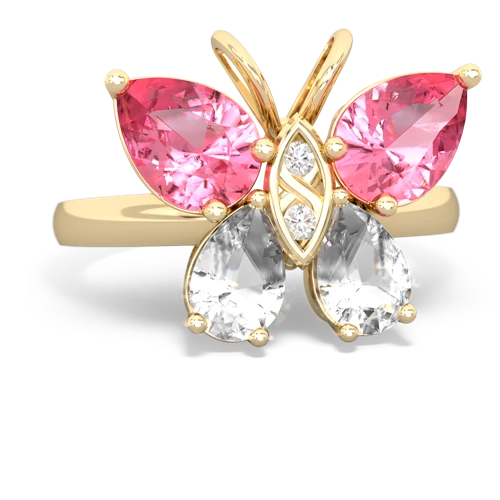 pink sapphire-white topaz butterfly ring