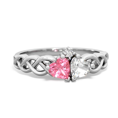 pink sapphire-white topaz celtic braid ring