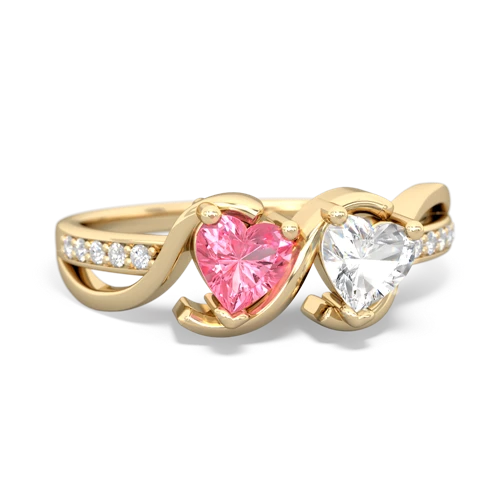 pink sapphire-white topaz double heart ring