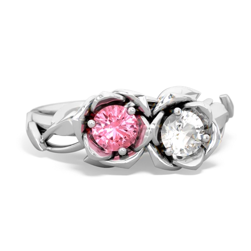 pink sapphire-white topaz roses ring
