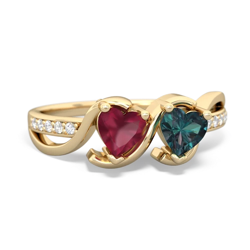 ruby-alexandrite double heart ring