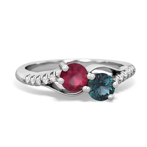 ruby-alexandrite two stone infinity ring
