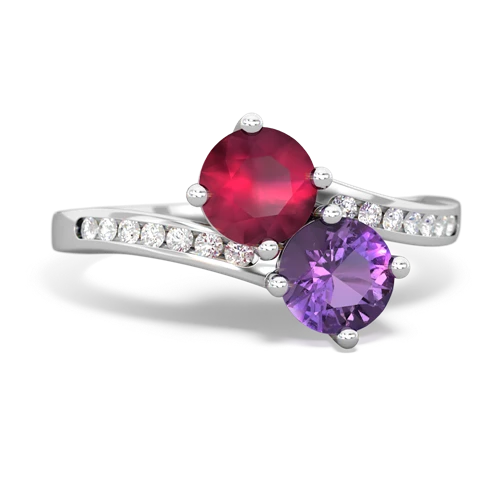 ruby-amethyst two stone channel ring