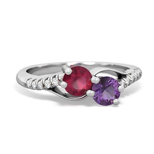 ruby-amethyst two stone infinity ring