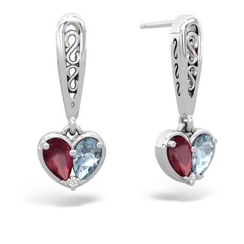 ruby-aquamarine filligree earrings