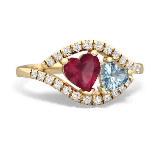 ruby-aquamarine mother child ring