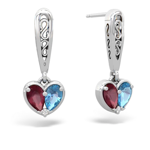 ruby-blue topaz filligree earrings
