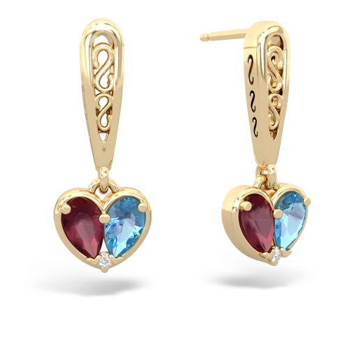 ruby-blue topaz filligree earrings