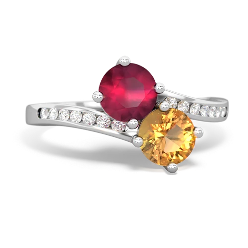 ruby-citrine two stone channel ring
