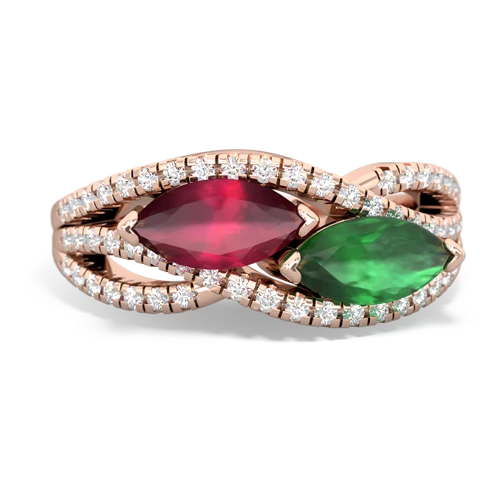 ruby-emerald double heart ring